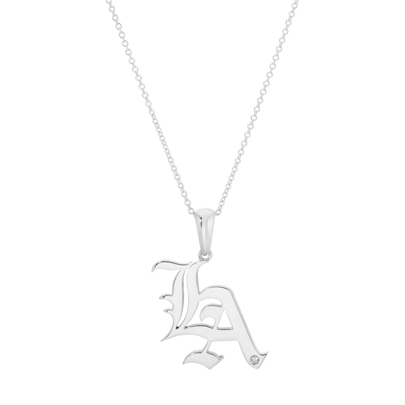 STERLING SILVER LA SCRIPT PENDANT WITH DIAMOND