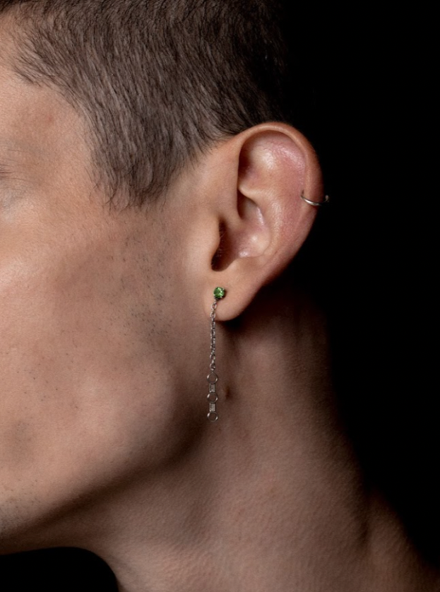 STERLING SILVER SAPPHIRE DECO BAR DROP EARRING