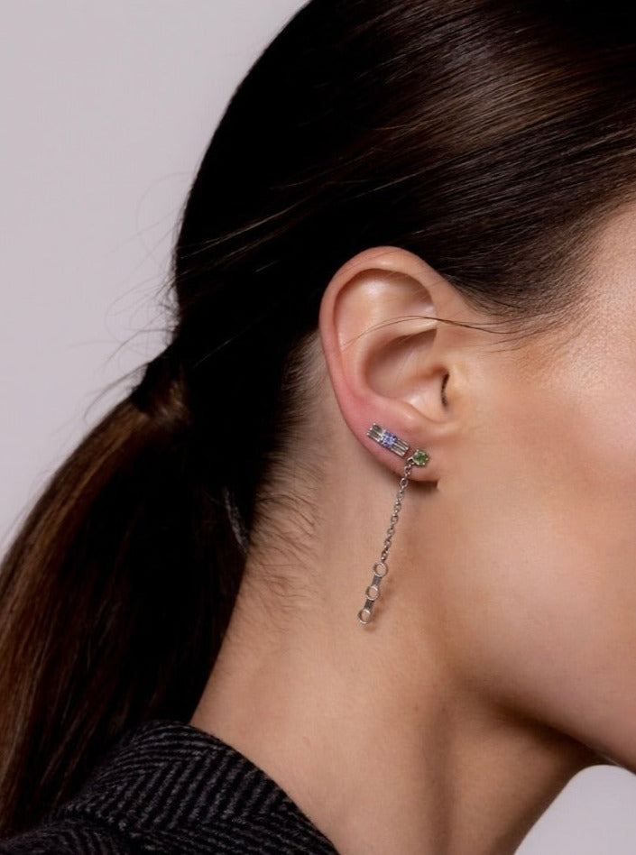 STERLING SILVER SAPPHIRE DECO BAR STUD